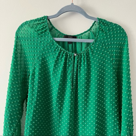 J.  Crew Green Swiss Dot Silk Blend L/S Sheer Blouse sz 2 - Picture 2 of 9